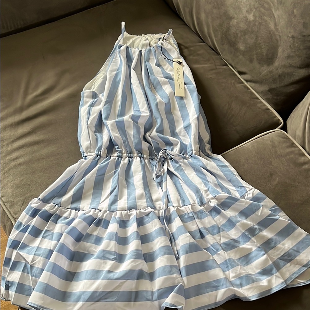 Mustard Seed Blue and White Halter Sundress Resort Wear